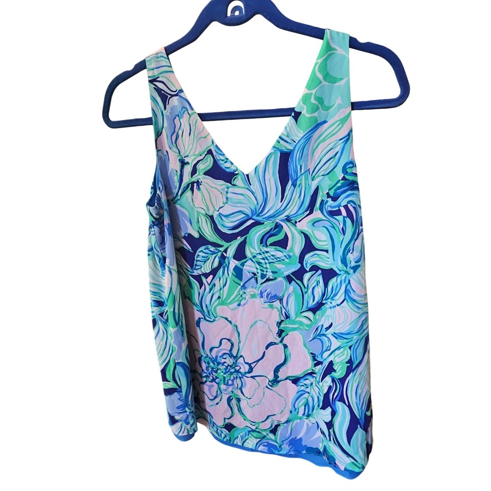 Lilly Pulitzer Reversible Sleeveless V‎ Neck Tank Top Floral Blue Size Small - Picture 3 of 6